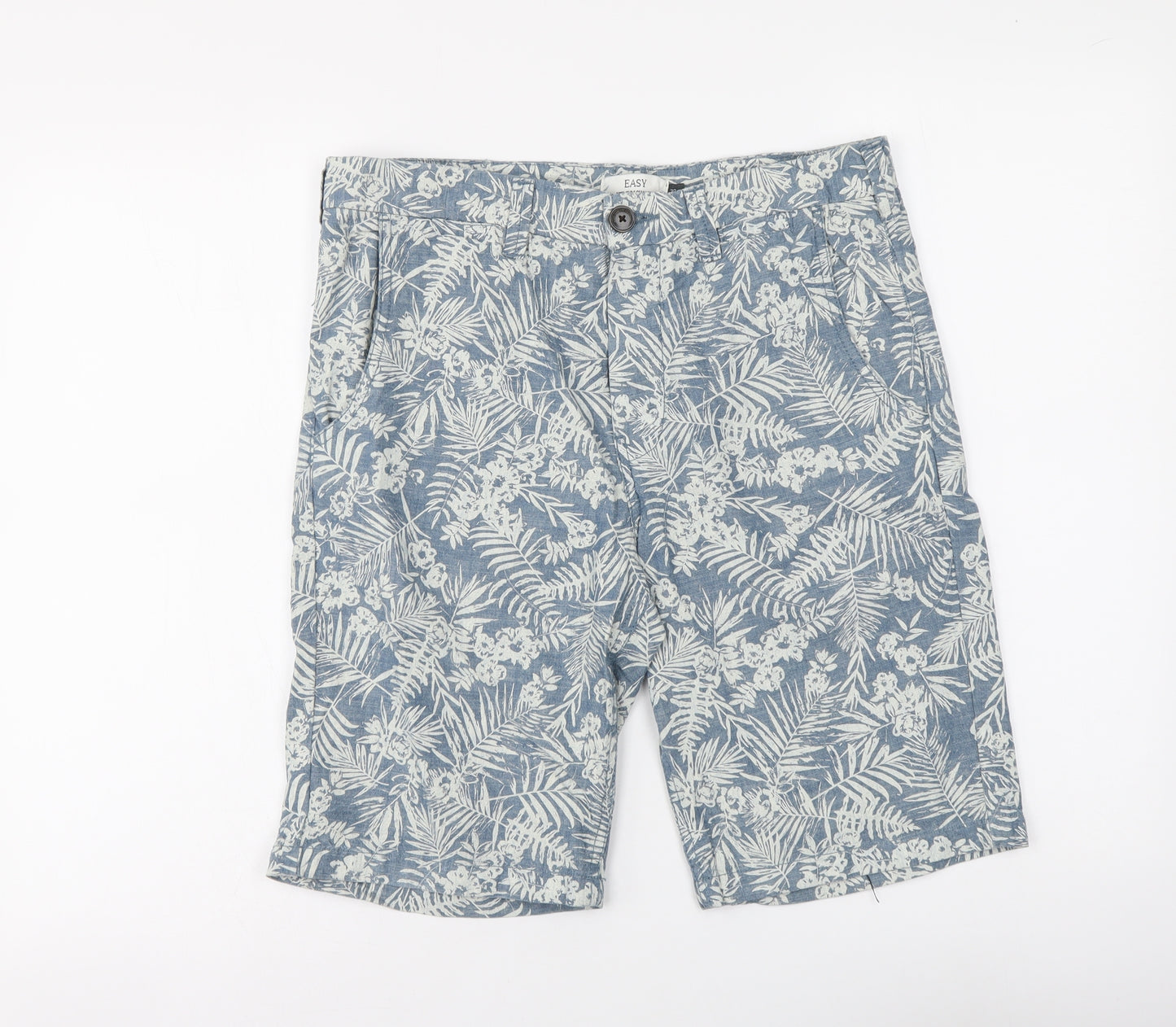 Easy Mens Blue Floral Cotton Chino Shorts Size 30 in L10 in Regular Button
