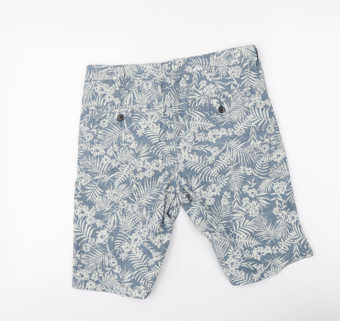 Easy Mens Blue Floral Cotton Chino Shorts Size 30 in L10 in Regular Button