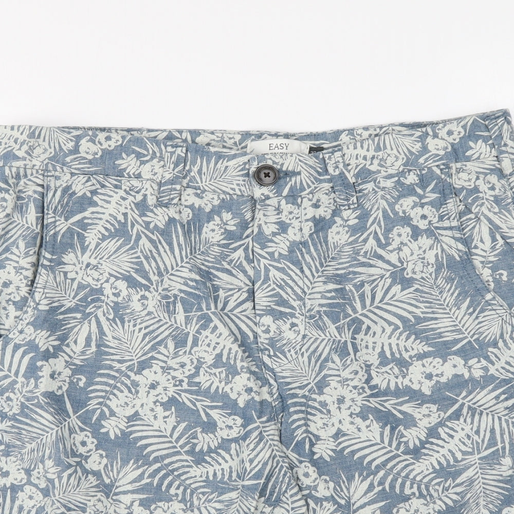 Easy Mens Blue Floral Cotton Chino Shorts Size 30 in L10 in Regular Button