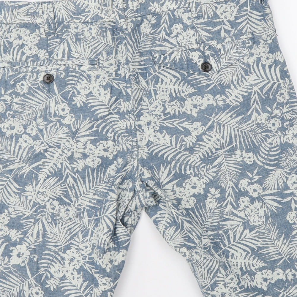 Easy Mens Blue Floral Cotton Chino Shorts Size 30 in L10 in Regular Button