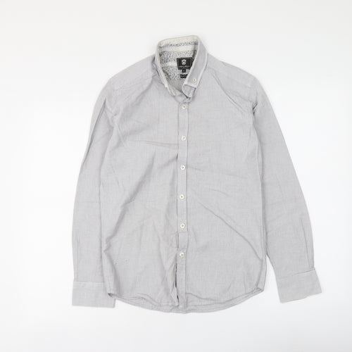 Steel & Jelly Mens Grey Polyester Button-Up Size S Collared Button
