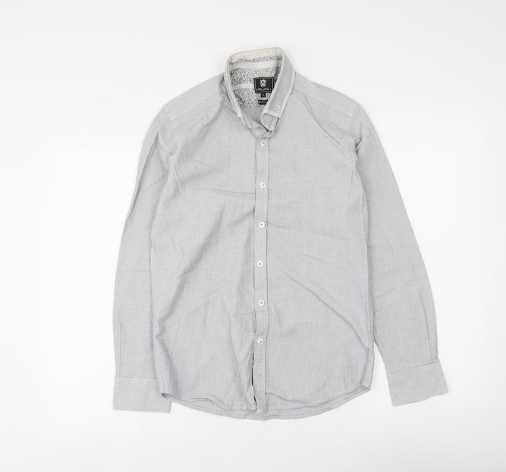Steel & Jelly Mens Grey Polyester Button-Up Size S Collared Button