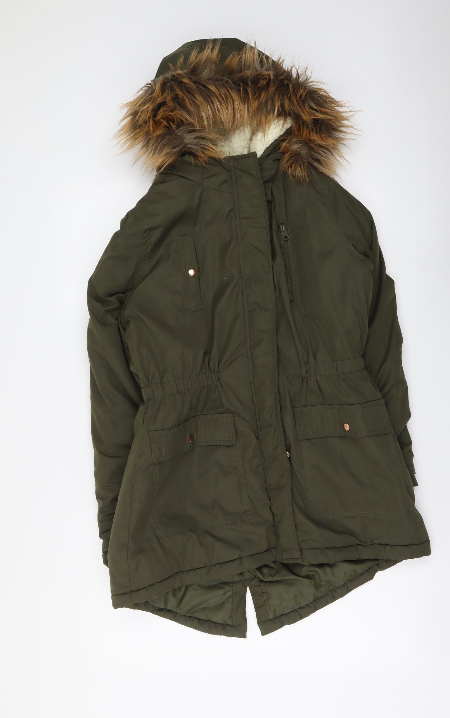 M&Co Girls Green Parka Coat Size 13-14 Years Zip
