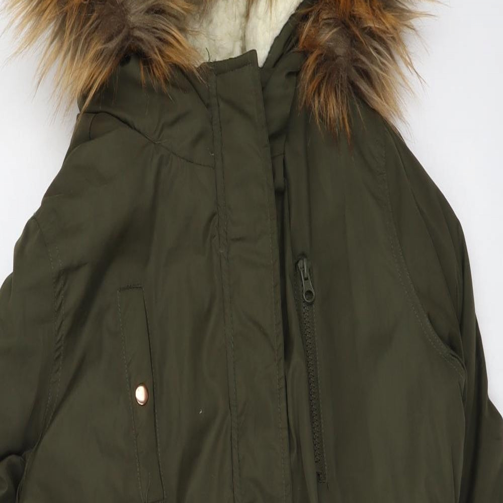 M&Co Girls Green Parka Coat Size 13-14 Years Zip