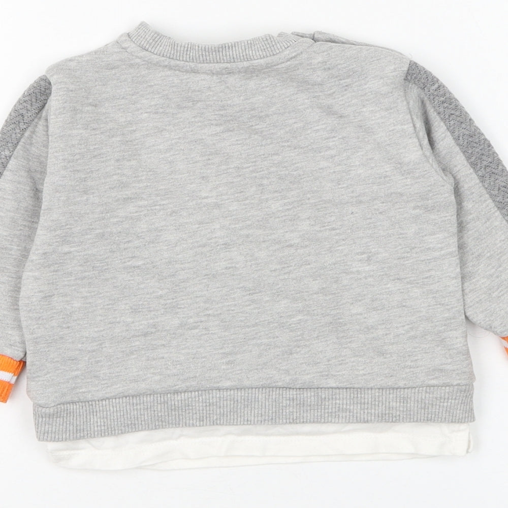 River Island Boys Grey Cotton Pullover Jumper Size 9-12 Months Button - Daddy's Boy