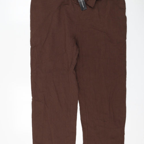 Celmia Womens Brown Cotton Trousers Size S L27 in Regular Tie
