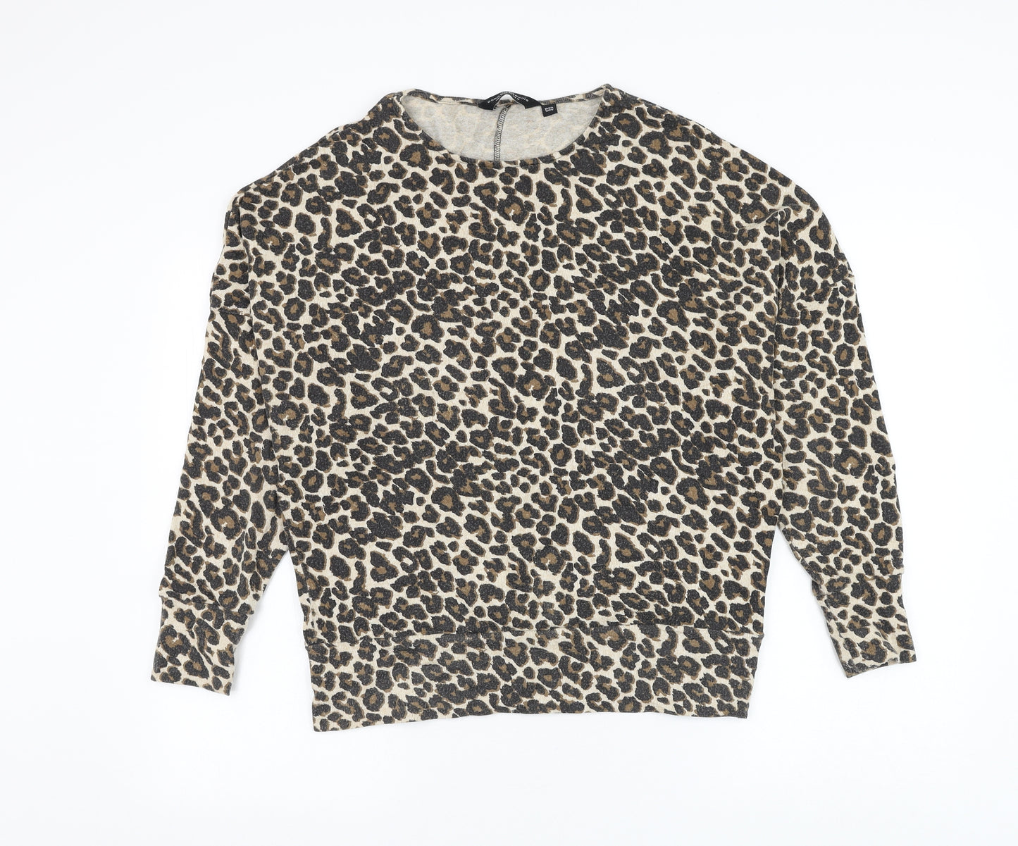 Dorothy Perkins Womens Beige Round Neck Animal Print Polyester Pullover Jumper Size 12 - Leopard Print