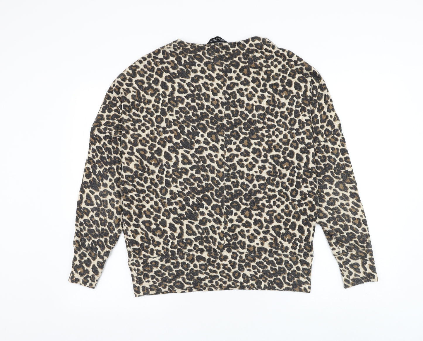 Dorothy Perkins Womens Beige Round Neck Animal Print Polyester Pullover Jumper Size 12 - Leopard Print