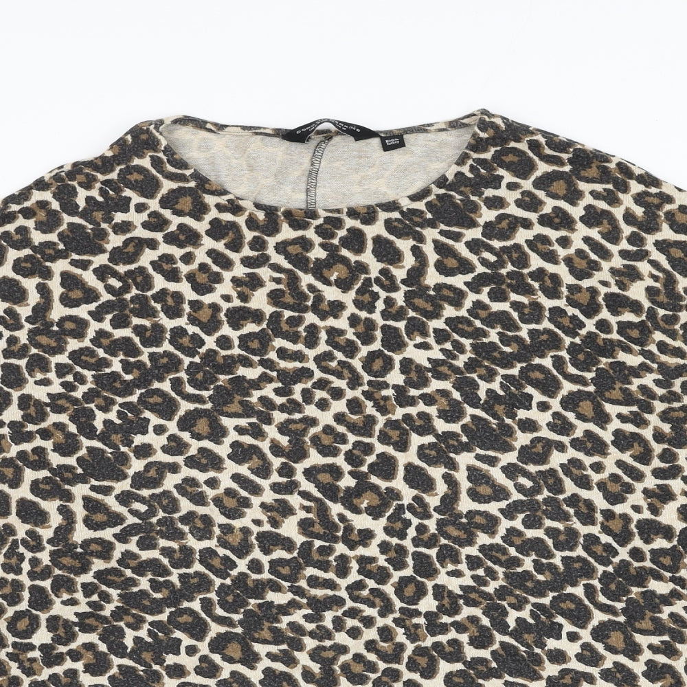 Dorothy Perkins Womens Beige Round Neck Animal Print Polyester Pullover Jumper Size 12 - Leopard Print