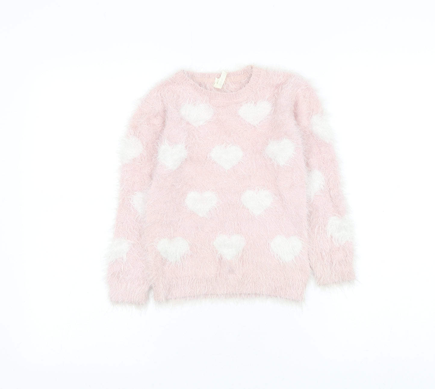 Young Dimension Girls Pink Round Neck Geometric Nylon Pullover Jumper Size 7-8 Years Pullover - Heart
