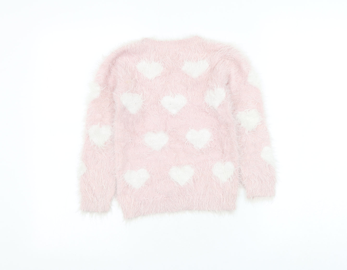 Young Dimension Girls Pink Round Neck Geometric Nylon Pullover Jumper Size 7-8 Years Pullover - Heart