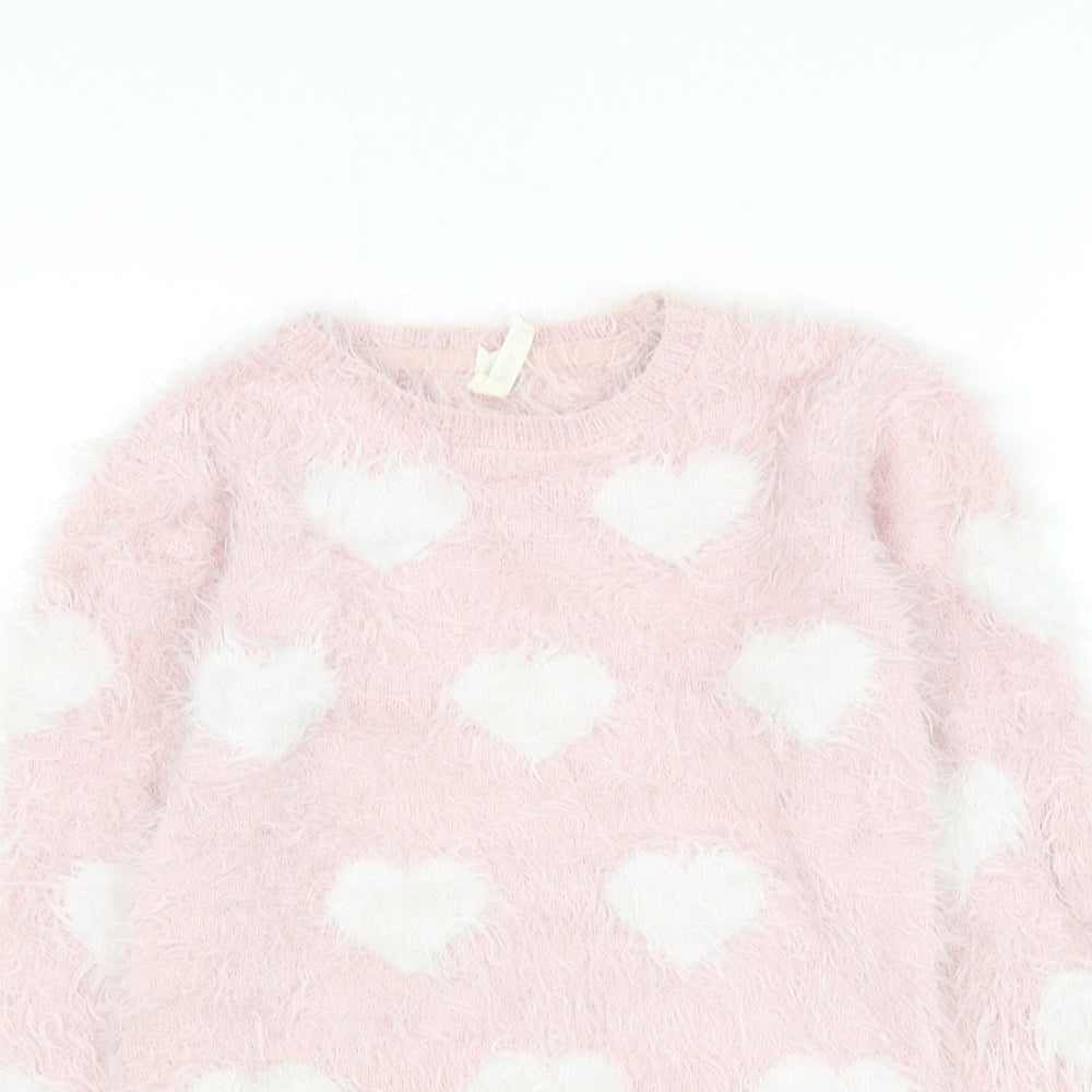Young Dimension Girls Pink Round Neck Geometric Nylon Pullover Jumper Size 7-8 Years Pullover - Heart