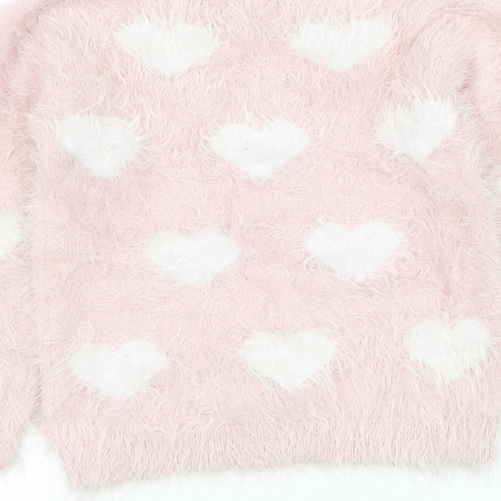 Young Dimension Girls Pink Round Neck Geometric Nylon Pullover Jumper Size 7-8 Years Pullover - Heart