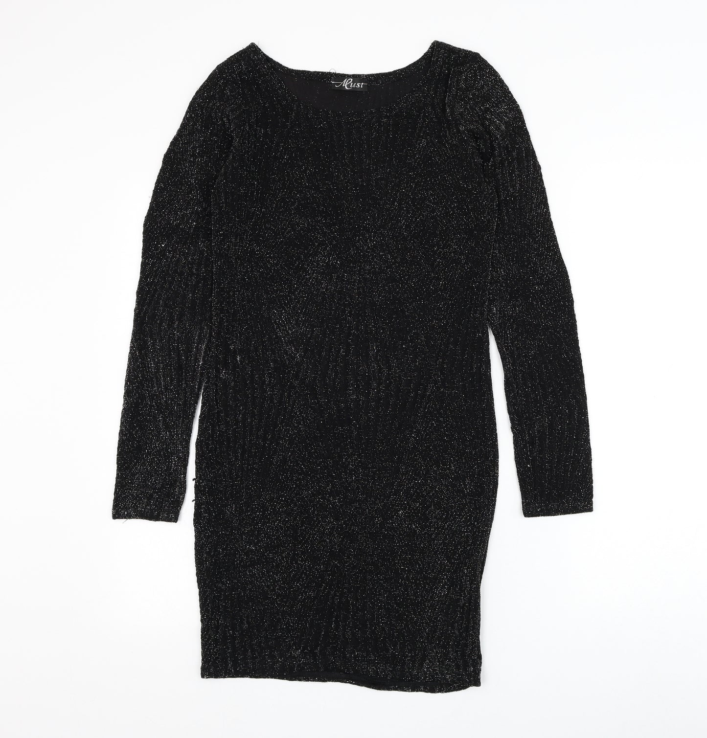 Must Womens Black Geometric Polyester Bodycon Size S Round Neck Pullover