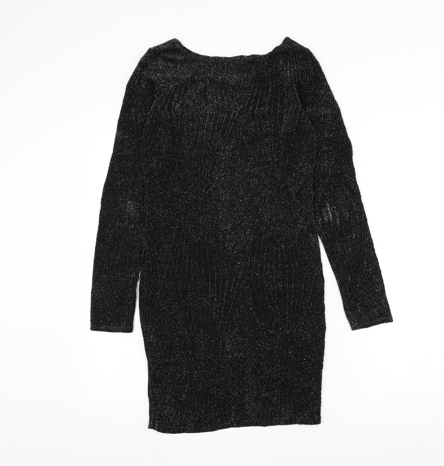 Must Womens Black Geometric Polyester Bodycon Size S Round Neck Pullover