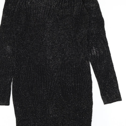 Must Womens Black Geometric Polyester Bodycon Size S Round Neck Pullover