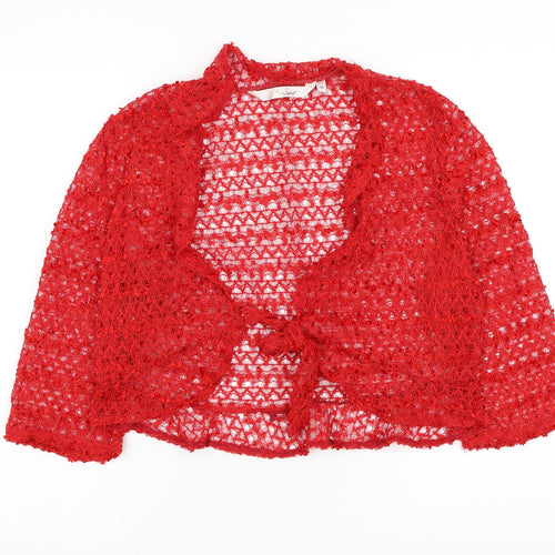 EWM Womens Red V-Neck Polyester Cardigan Jumper Size M