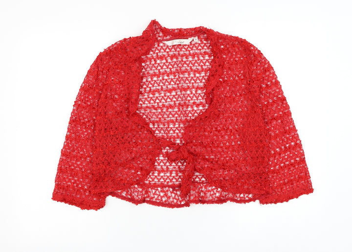 EWM Womens Red V-Neck Polyester Cardigan Jumper Size M