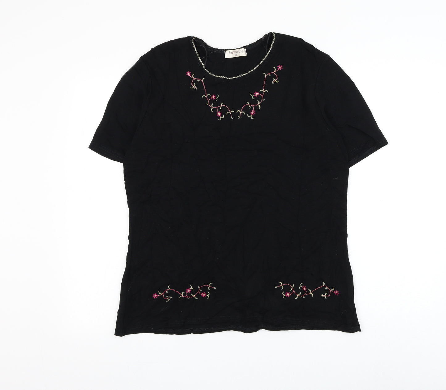 Bonmarché Womens Black Viscose Basic Blouse Size M Round Neck - Flower