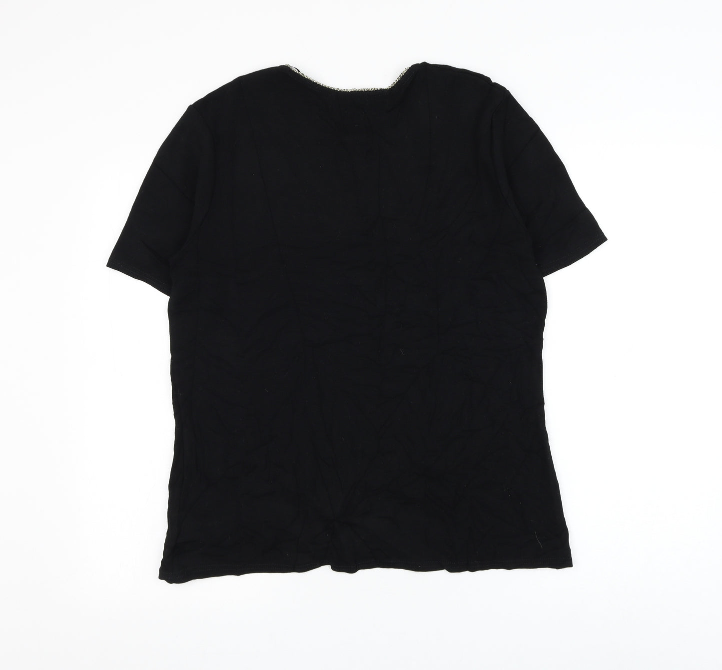 Bonmarché Womens Black Viscose Basic Blouse Size M Round Neck - Flower