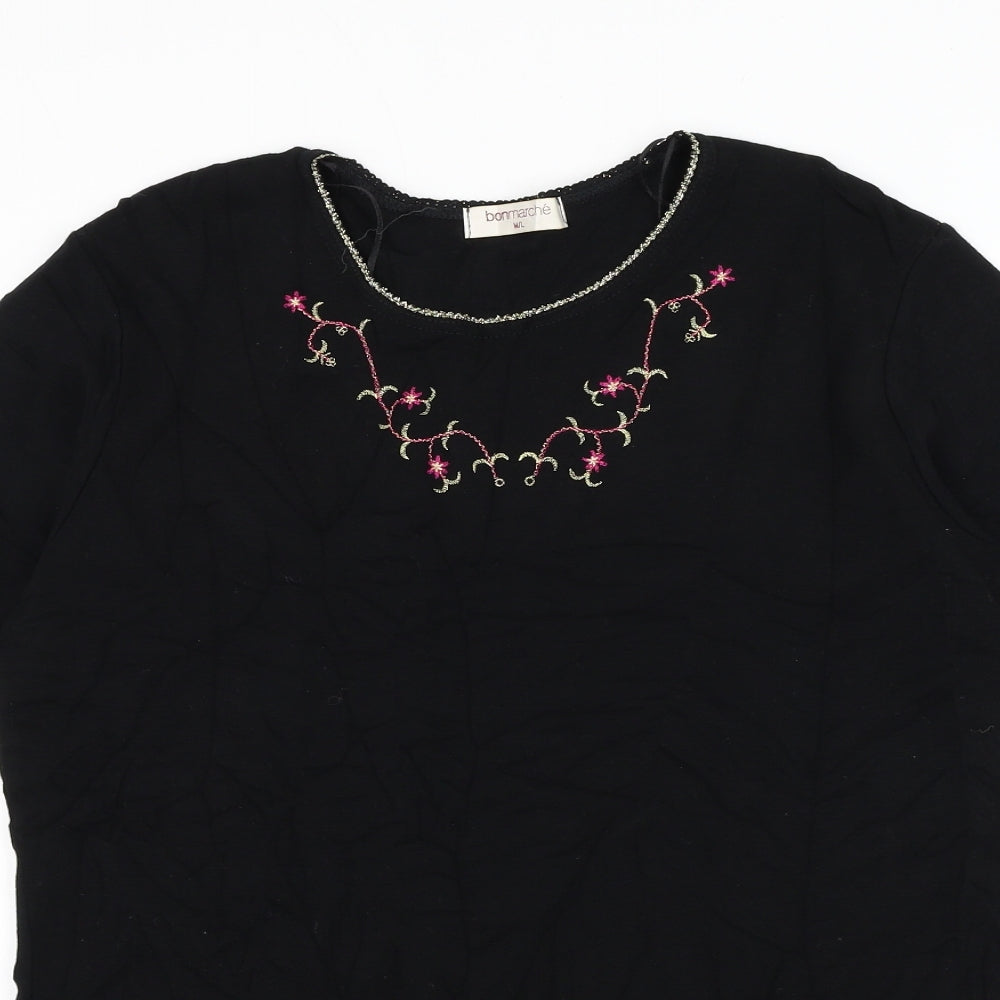 Bonmarché Womens Black Viscose Basic Blouse Size M Round Neck - Flower