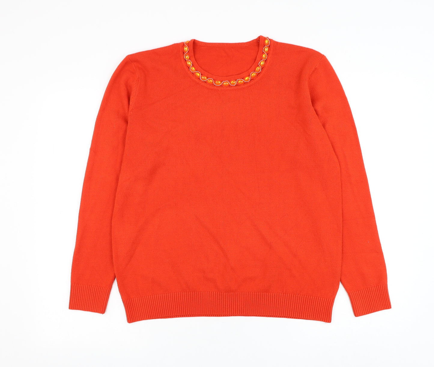 Preworn Womens Orange Round Neck Acrylic Pullover Jumper Size L