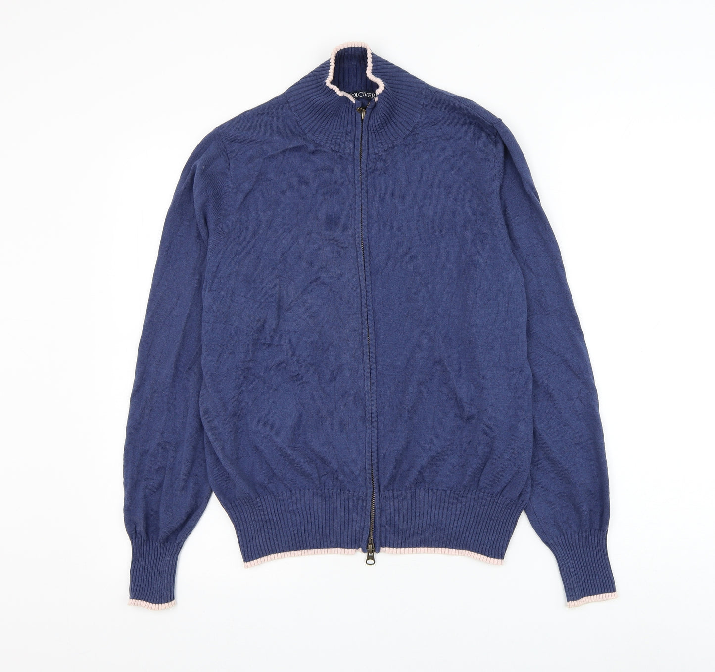 Woolovers Mens Blue High Neck Cotton Full Zip Jumper Size L