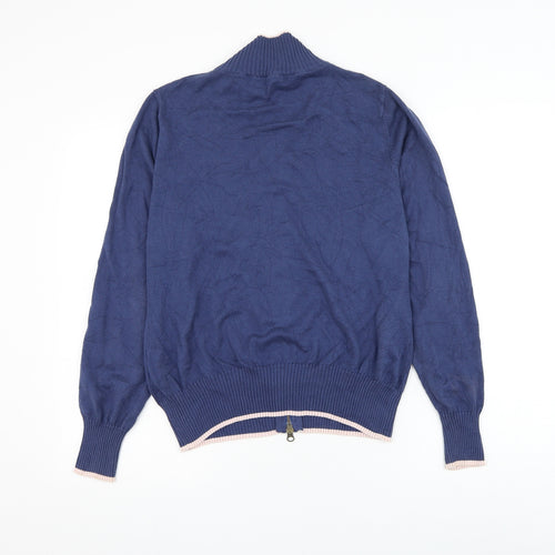 Woolovers Mens Blue High Neck Cotton Full Zip Jumper Size L