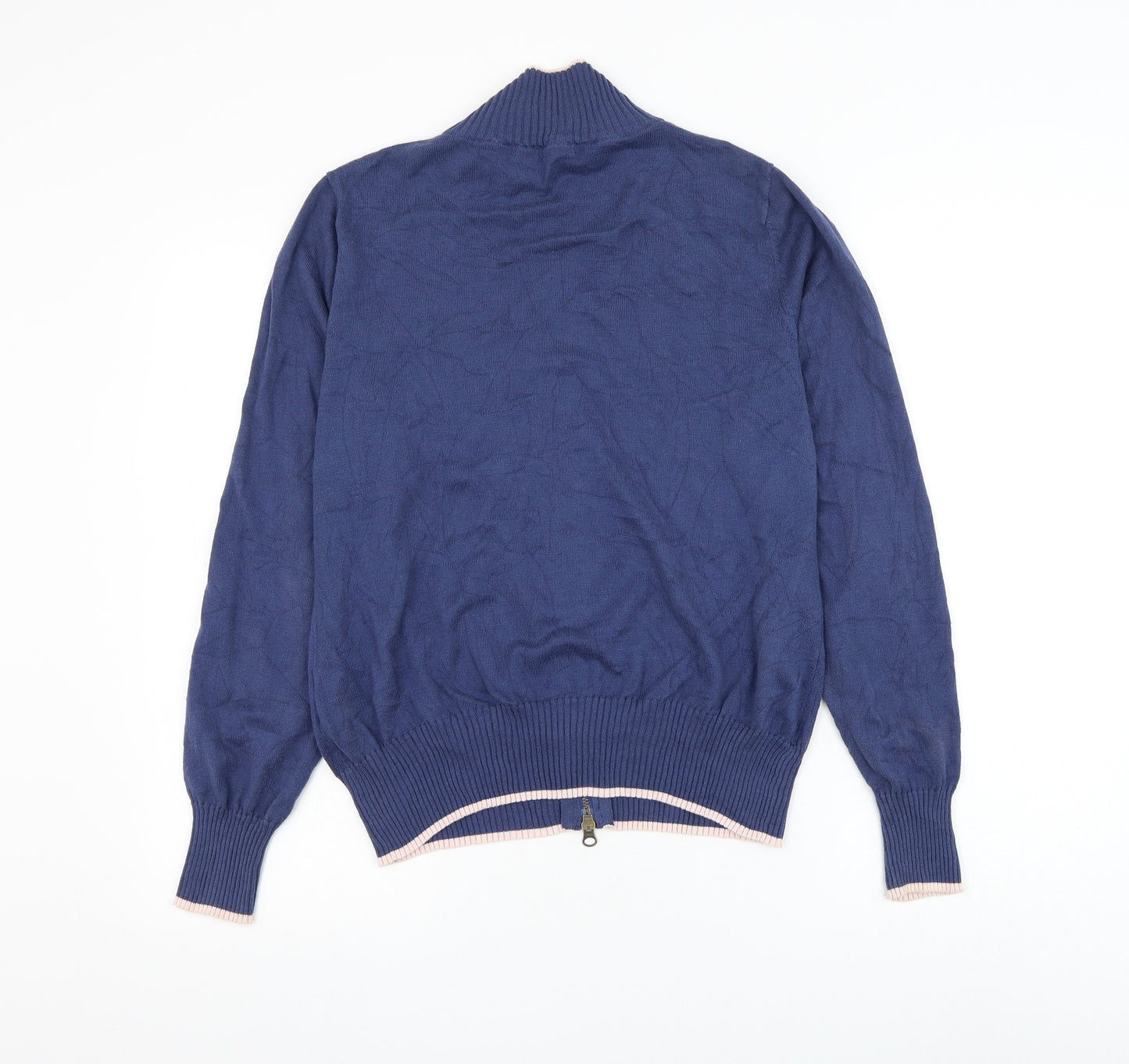 Woolovers Mens Blue High Neck Cotton Full Zip Jumper Size L