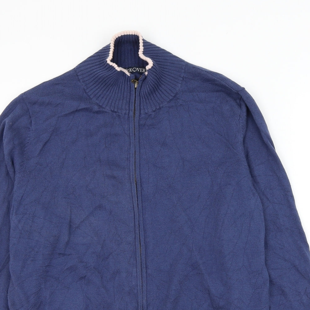 Woolovers Mens Blue High Neck Cotton Full Zip Jumper Size L