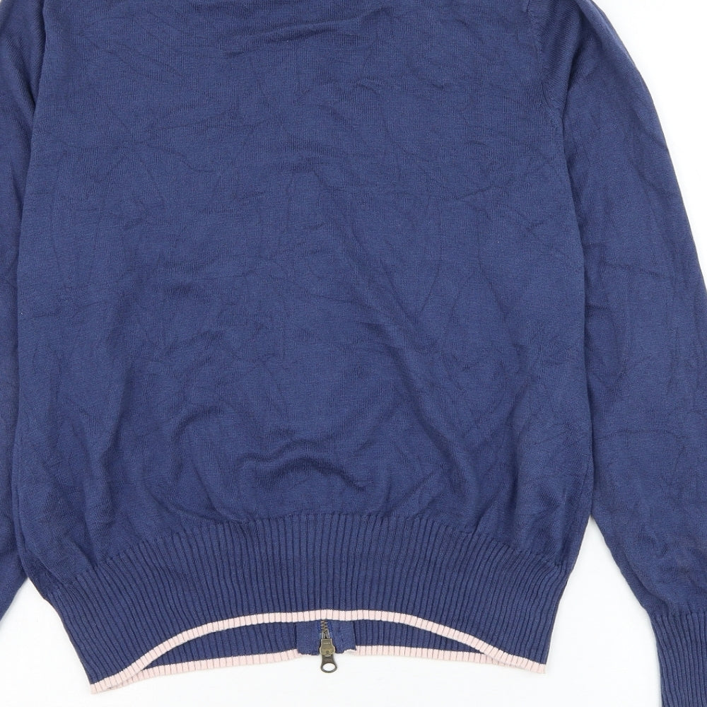 Woolovers Mens Blue High Neck Cotton Full Zip Jumper Size L