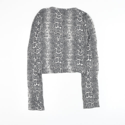 Zara Womens Grey Animal Print Viscose Basic Blouse Size S Round Neck - Snake Print
