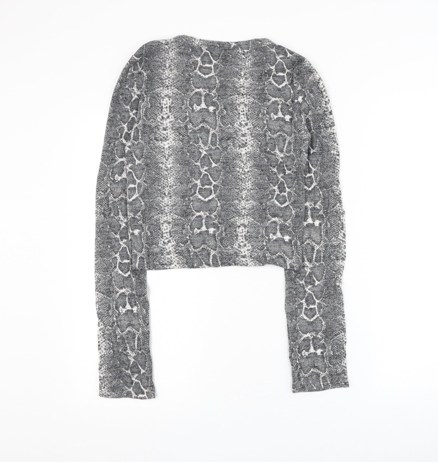 Zara Womens Grey Animal Print Viscose Basic Blouse Size S Round Neck - Snake Print
