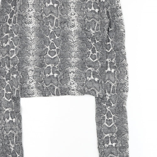 Zara Womens Grey Animal Print Viscose Basic Blouse Size S Round Neck - Snake Print