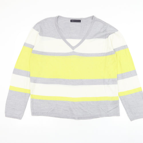 Marks and Spencer Womens Multicoloured V-Neck Striped Acrylic Pullover Jumper Size 14