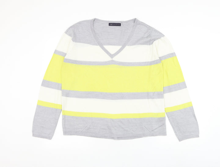 Marks and Spencer Womens Multicoloured V-Neck Striped Acrylic Pullover Jumper Size 14