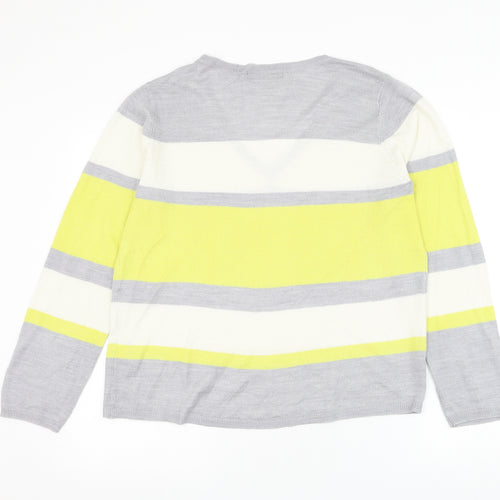 Marks and Spencer Womens Multicoloured V-Neck Striped Acrylic Pullover Jumper Size 14