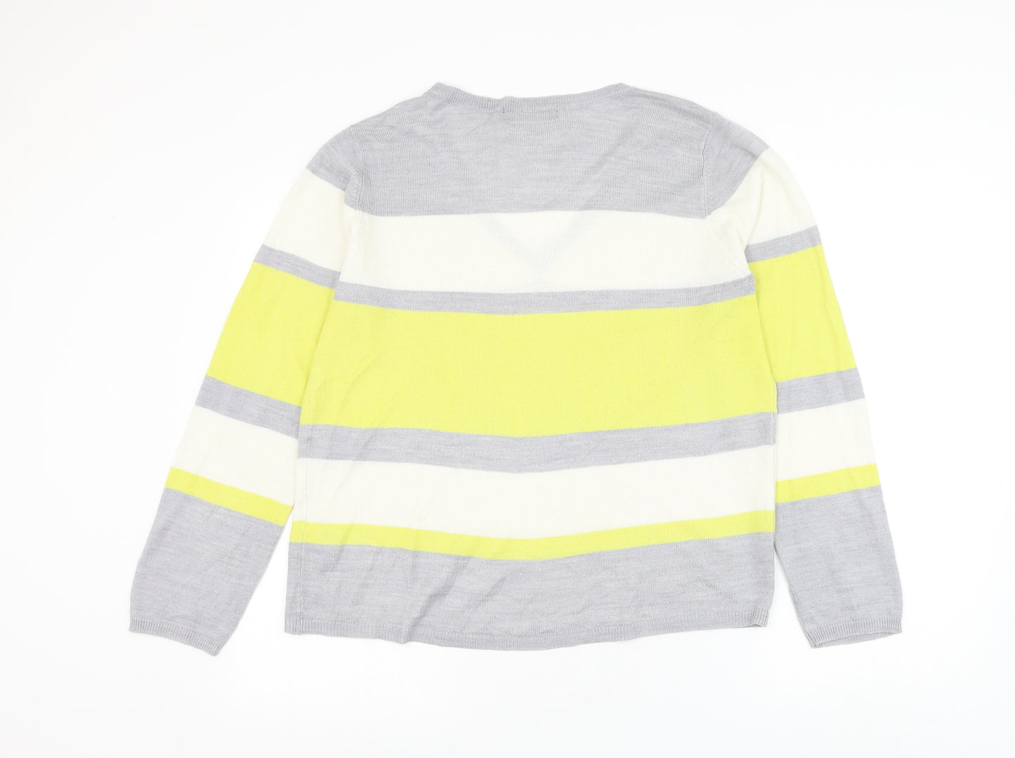 Marks and Spencer Womens Multicoloured V-Neck Striped Acrylic Pullover Jumper Size 14