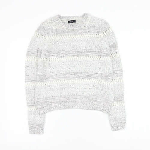F&F Womens Grey Round Neck Striped Acrylic Pullover Jumper Size 6