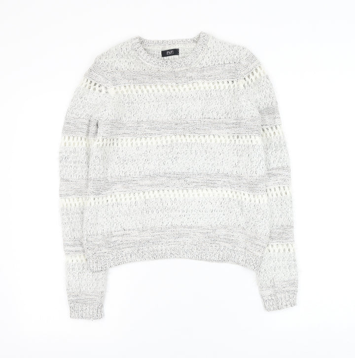 F&F Womens Grey Round Neck Striped Acrylic Pullover Jumper Size 6