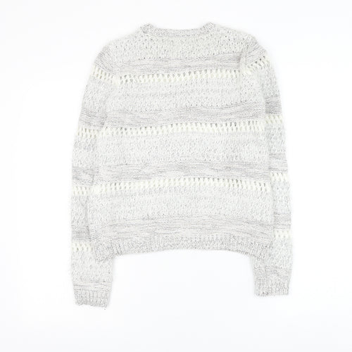 F&F Womens Grey Round Neck Striped Acrylic Pullover Jumper Size 6