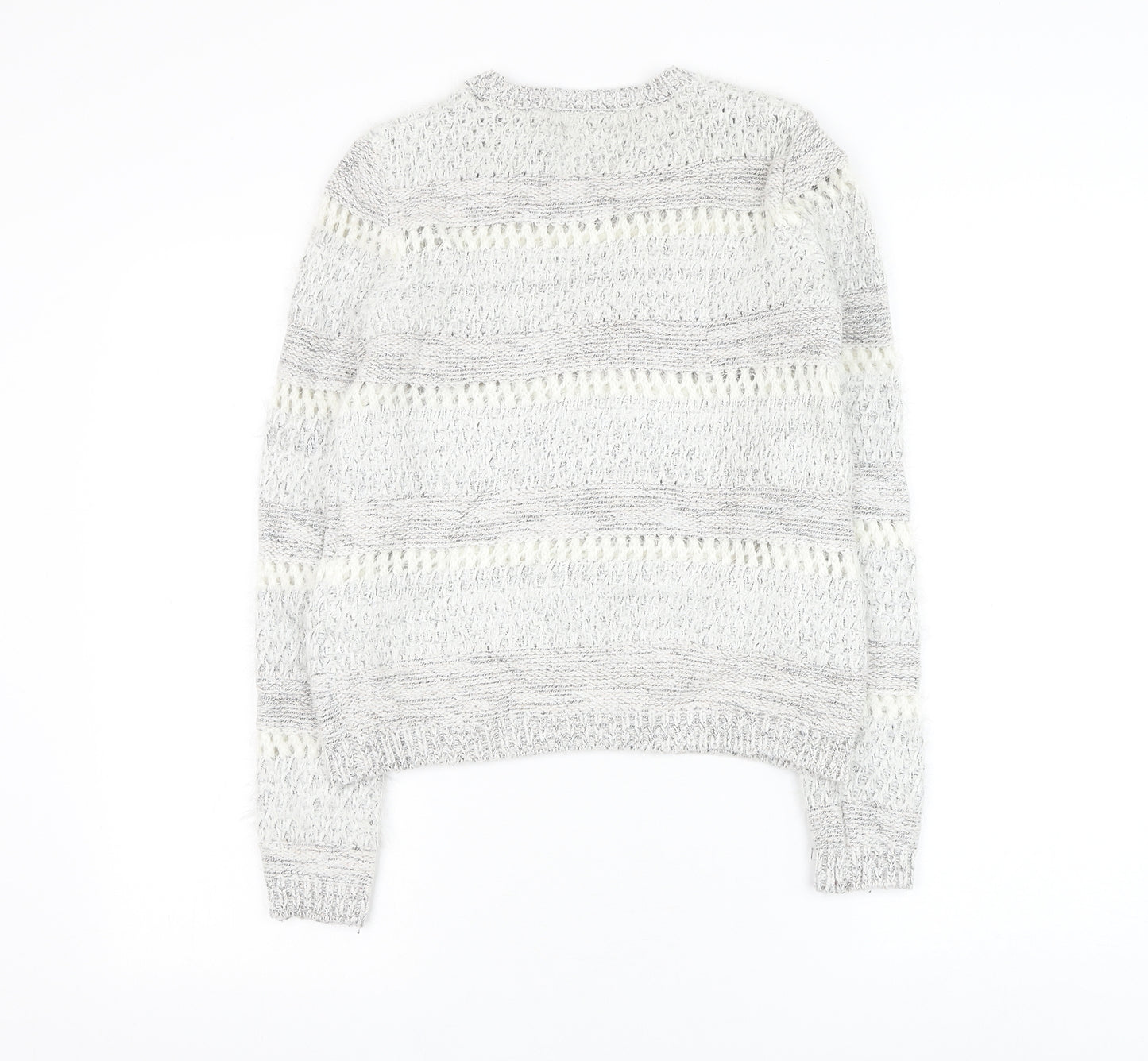 F&F Womens Grey Round Neck Striped Acrylic Pullover Jumper Size 6