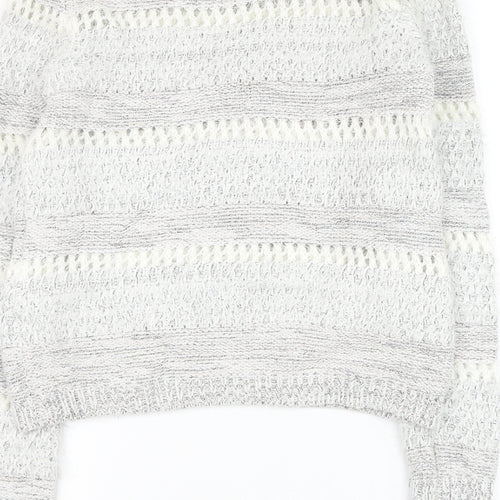 F&F Womens Grey Round Neck Striped Acrylic Pullover Jumper Size 6