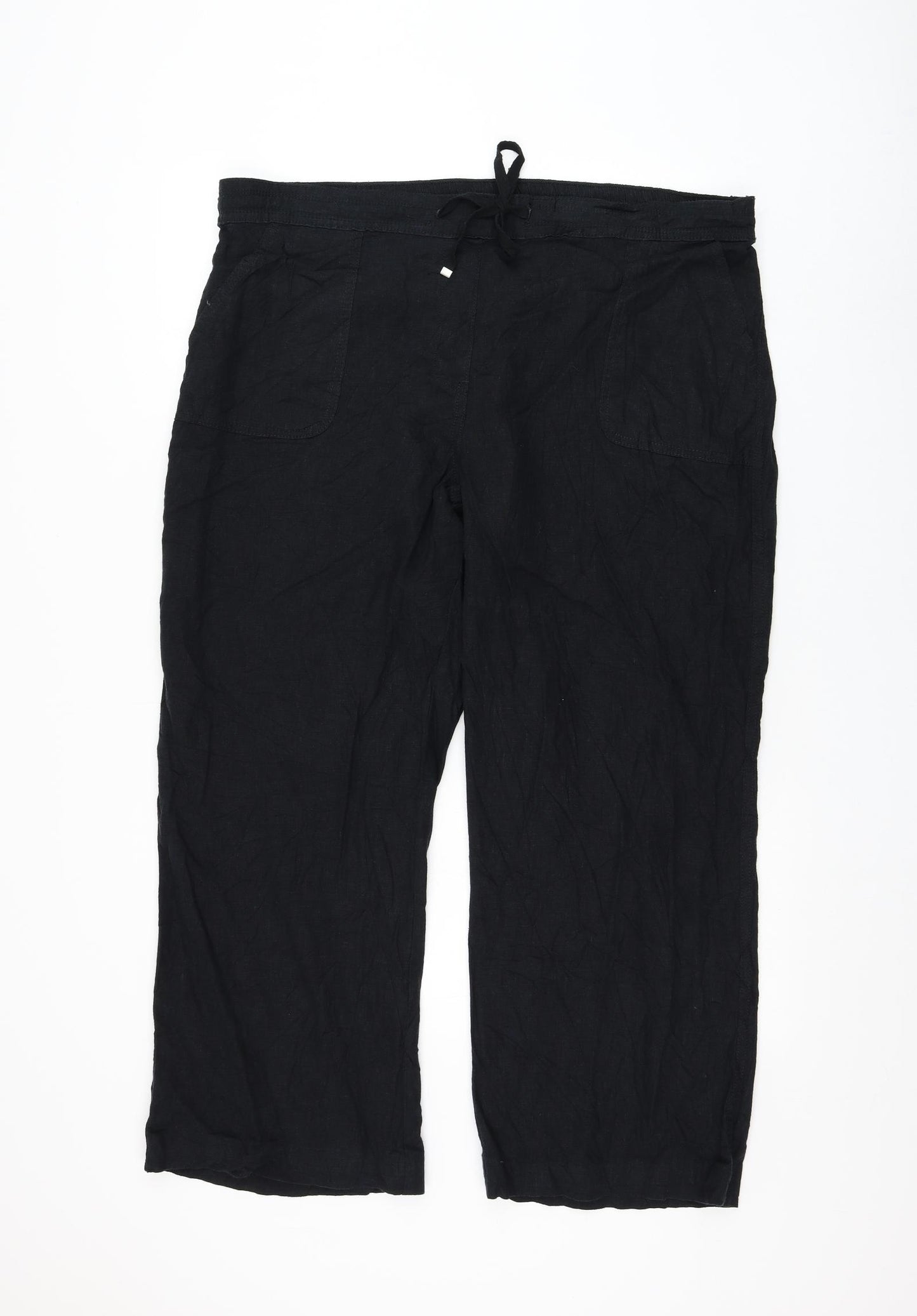 George Womens Black Linen Trousers Size 20 L26 in Regular Drawstring