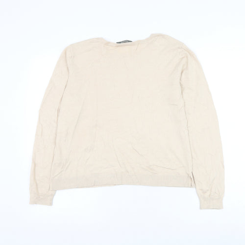 Oasis Womens Beige Round Neck Cotton Pullover Jumper Size L