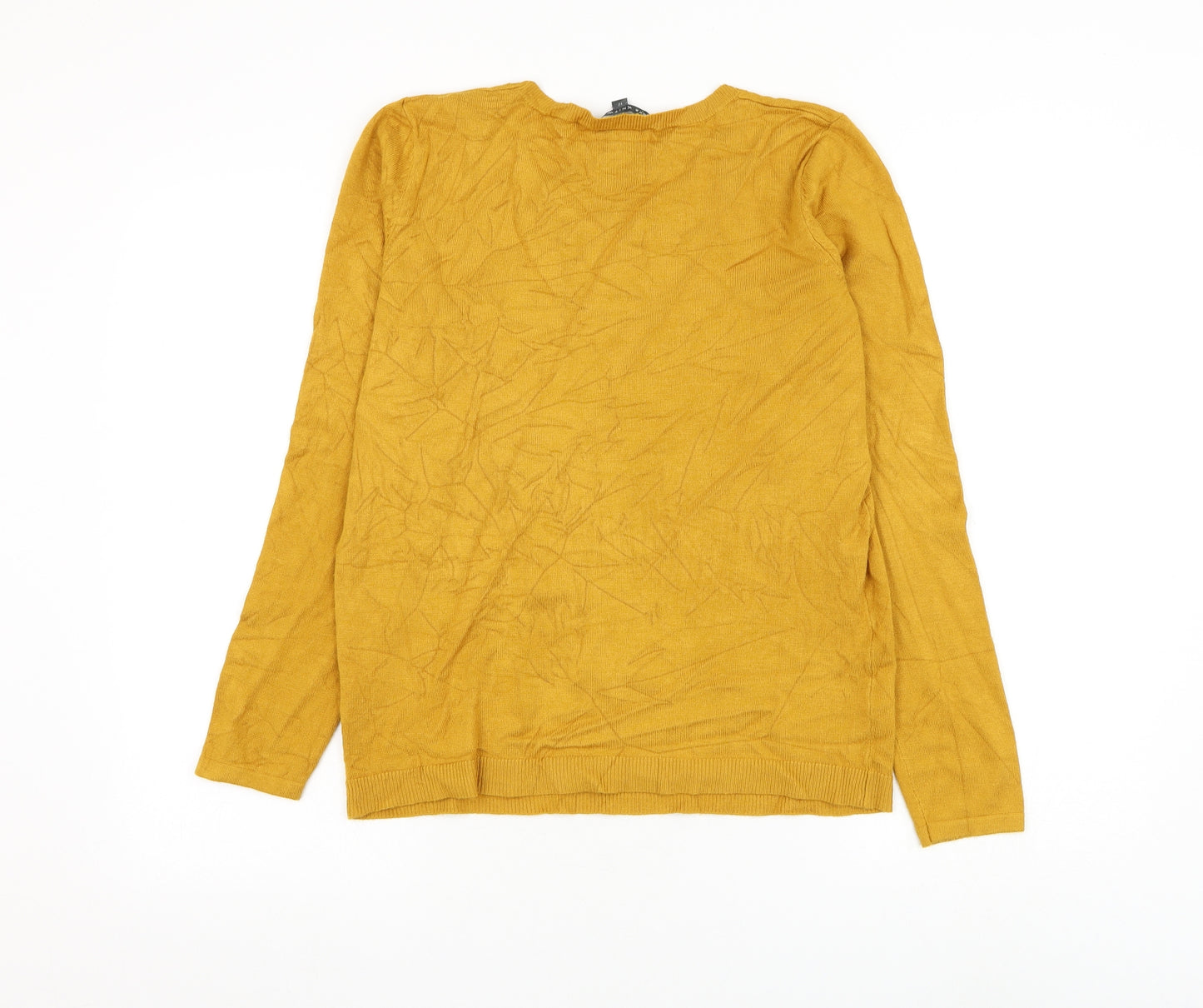 Bonmarché Womens Yellow Round Neck Floral Viscose Pullover Jumper Size 12