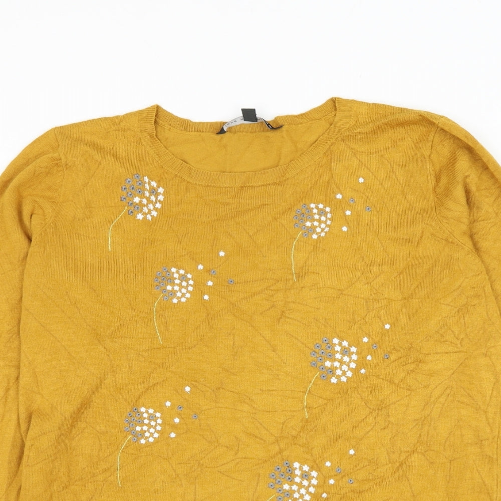 Bonmarché Womens Yellow Round Neck Floral Viscose Pullover Jumper Size 12
