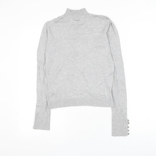 Topshop Womens Grey Mock Neck Viscose Pullover Jumper Size 12