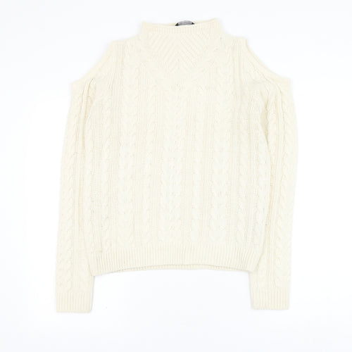 Dorothy Perkins Womens Ivory Round Neck Acrylic Pullover Jumper Size 10 - Cold Shoulder