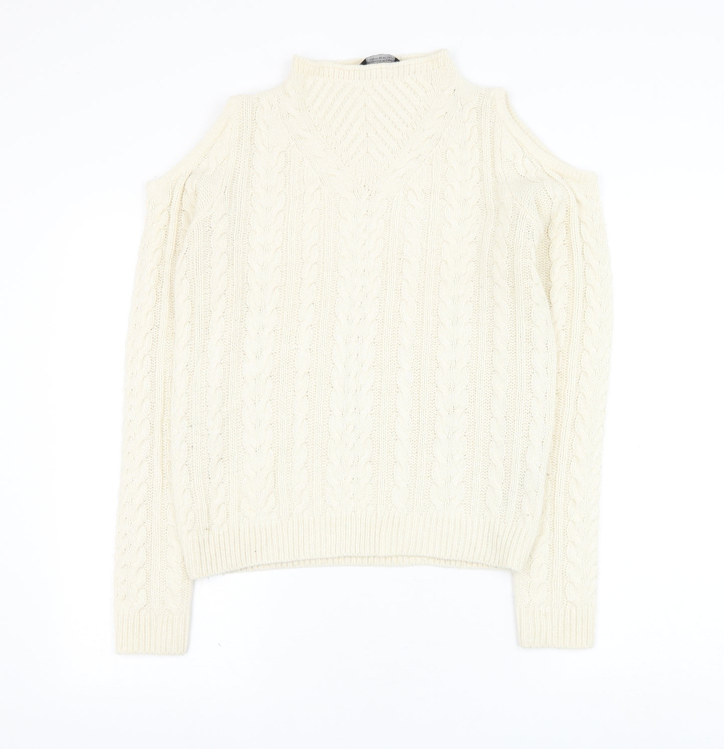 Dorothy Perkins Womens Ivory Round Neck Acrylic Pullover Jumper Size 10 - Cold Shoulder